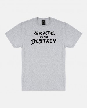 T-Shirts Thrasher Magazine Skate and Destroy T-Shirt Grises | VNW-208657