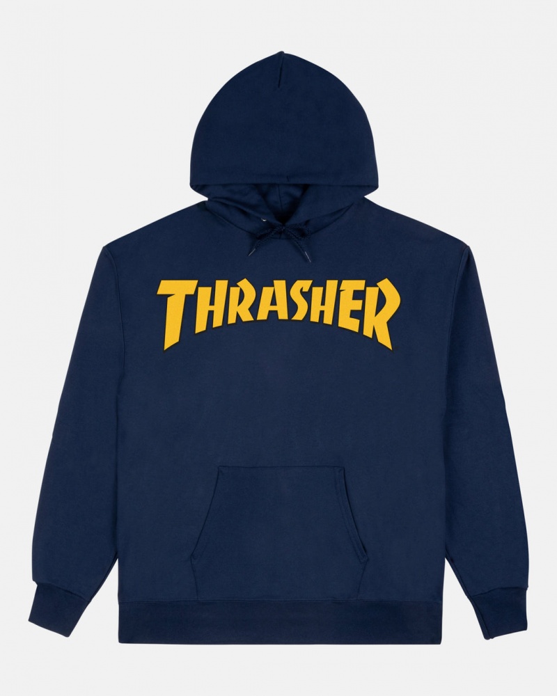 Clon Top Quality Hoodies Thrasher Magazine Cover Logo Hoodie Azul Marino Azules